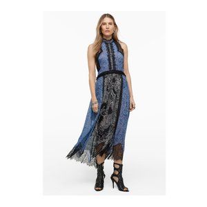 ZARA STUDIO LIMITED EDITION LACE PAISLEY LONG HALTER DRESS BLUE/BLACK SZ XXL NEW